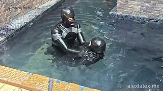 Gloomy Babe Submits in Pool - Latex Sex with Deep Throat Blowjob & Cumshot