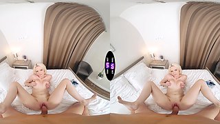 Two sexy babes riding cock in a virtual reality experience