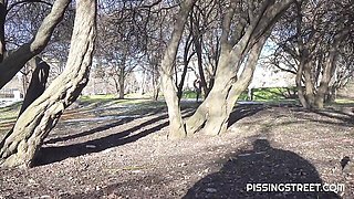 Awesome outdoor pissing session with a long-haired angel Katy Rose