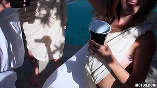 Backyard toga party turns into an gangbang sesh by the pool