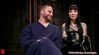 Vicious femdom destroys bound male slave