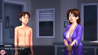 Jazziuu fucks her stepmom's big natural tits in bed - Summertime Saga MILF action