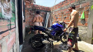 My neighbor helps me wash the motorbike and then drills me and crams my facehole with milk.