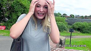 Blonde Brit flashing big tits outdoor