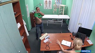 Blonda nurse in total uniform bangs her latest patient - faux hospital