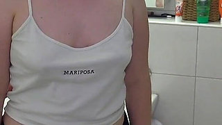 Family Quickie in the Bathroom, Stepbrother Also Wants to Fuck Her and Cum All Over Her Tits.