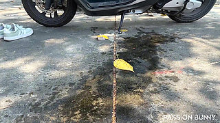 Huge Piss Fountain on My Soles - Motorbike Public Flashing