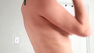 Busty curly brunette with big boobs fucks on couch