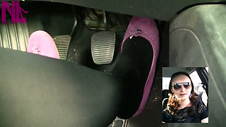 Driving in Black Thick Nylons and Pink Flats
