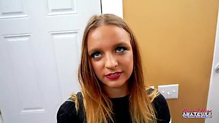 Skinny Brunette Stella 2 Sucks Hard Boner and Swallows Cum - Teen Masturbation HD