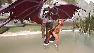 Illidan Stormrage stand lift and carry fucks a hot redhead elf : Warcraft Parody