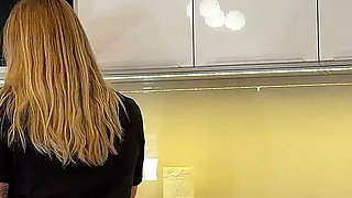 Hot Sexy College Girl in Shortest Short Shorts Ever to Flash Her Naked Ass and Tight Meaty Pussy in the Kitchen