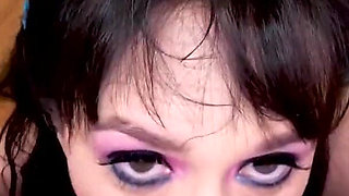 Brunette milf Alana Cruise no hands POV cum swallow blowjob