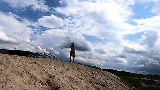 Nude Blonde Babe at a Deserted Beach and Construction Site