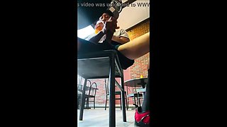 EddiebiggD Public Jerk Off & Cumshot in Restaurant - Big Dick BBC Action