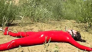 Lewd brunette ashley storm jerks big cock outdoor