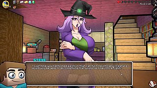 HornyCraft Minecraft parody hentai game with the witch gathering my cum for her potions