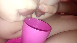 Young Stepmom Pours Milk From Boobs Into a Cup