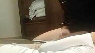 Blowjob Bound on a Bed, Wearing Platform Boots and Pantyhose, You Can See My Beautiful Ass and Legs