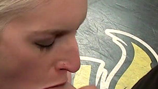 Blonde babe fucks box trainer in the gym