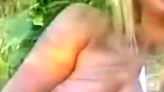 Blonde Babe Stuffs Pussy with Carrot in Wild Outdoor Fun