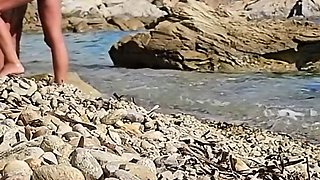 Sexy Hairy MILF Gives Blowjob on the Beach and Gets Pissed on