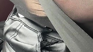 Leather Micro Skirt Stocking and Bitch Collar in Public