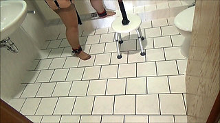 Slave Fucked on Hotel Toilet with Xxl Dildo