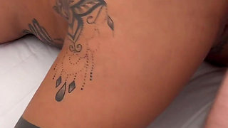 Tattooed MILF Screams as Cock Stretches Her Hairy Holes Wide