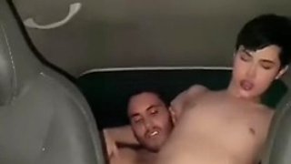 Uber driver fucks young boy bareback and cums inside his tight gay ass anal creampie