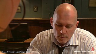 Huge tits bartender banged in bondage