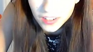 Small titted brunette teen fingering on the bed