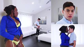 Busty Black Stepmom Osa Lovely Catches Juan Jerking Off - BangBros Interracial MILF