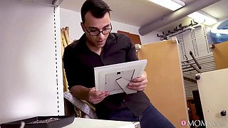 Caught fingering and disciplined by his squirting milf manager - mom sex