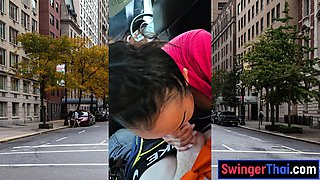 Thai MILF big cock car blowjob in public
