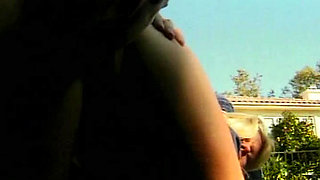Sexy blonde babe licks the cum off dick after intense outdoor fuck