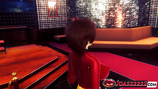 Helen Parr the Incredibles Gets an Orgasm From Breast Play and Cunnilingus - Fingering Her Tight Pussy in 3D Animation