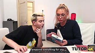 TUTOR4K. Russian blonde tutor got some cum into her coffee and then into her mouth