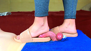 Slippers Cock Trampling and CBT, Femdom Jozi Trample
