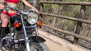 Fun with the Vibrations of My Bike, with Licking Belly Butto