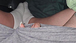 Step mom with white long nails pulled out step son dick from his pants