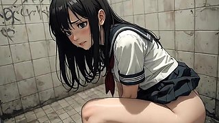 A lady schoolgirl squatting down in the shower, unveiling her enormous caboose