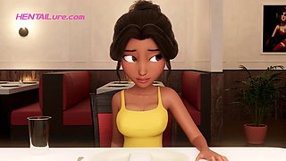 Personal Service ● Restaurant Bliss: Busty Waitress Sucks Shemale Cock Under Table