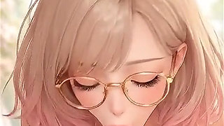 AI anime Nerdy girl Blowjob and Cum in Mouth