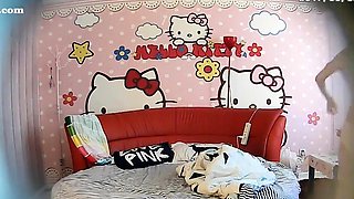 Amateur teen in colorful panties get dildoed and fucked hard