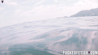 Free Diving Fins Under Open Sea Sexy Latina Goddess
