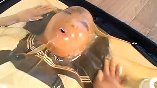 Asian fetish slut licking fake cum