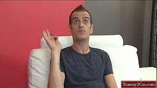 Tranny cheerleader Kylie Maria is sucked and gets assbanged