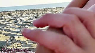 Extreme Public Exhibitionist Handjob, Clothed People Walking By With Miss Creamy