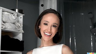 Christina Sage gets her bald pussy fucked in the shower